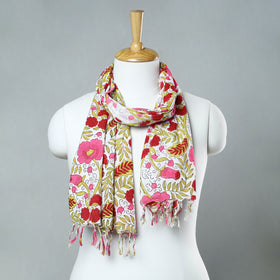 Buy Sanganeri Block Printed Cotton Stole with Tassels 111 Online at iTokri.com