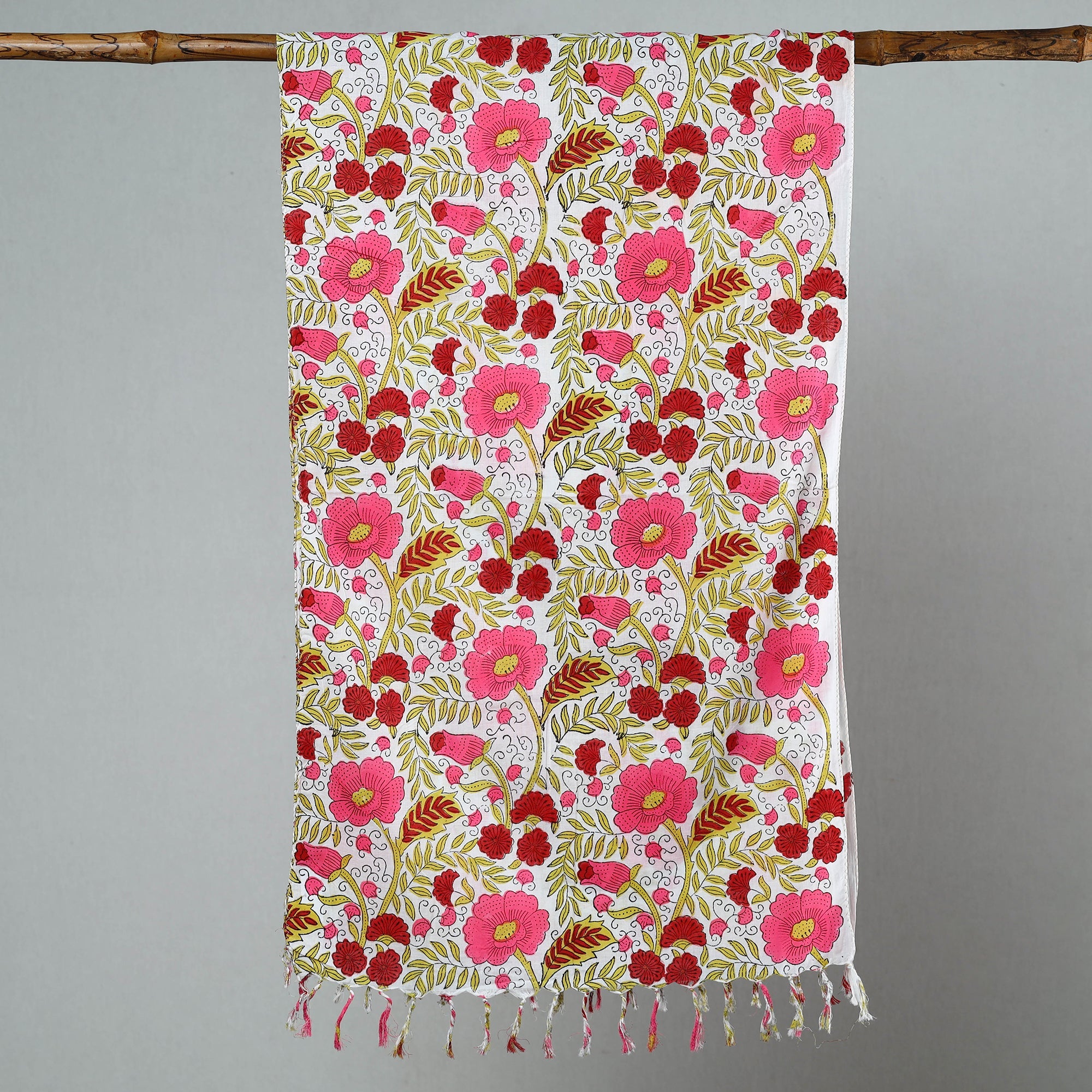 Buy Sanganeri Block Printed Cotton Stole with Tassels 111 Online at iTokri.com