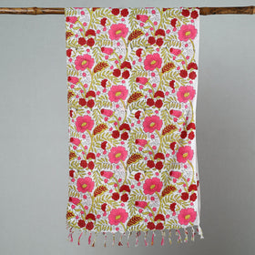 Buy Sanganeri Block Printed Cotton Stole with Tassels 111 Online at iTokri.com