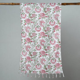 Buy Sanganeri Block Printed Cotton Stole with Tassels 160 Online at iTokri.com