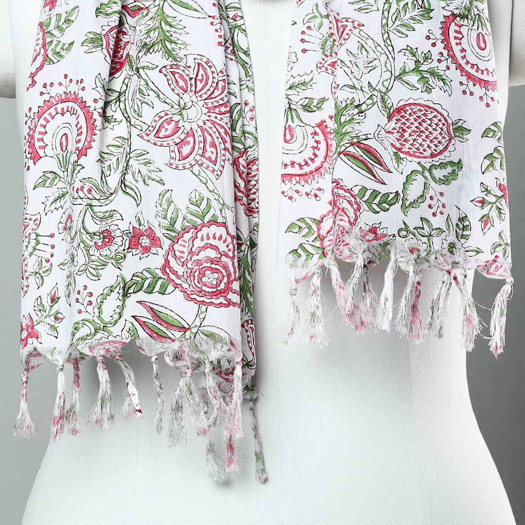 Buy Sanganeri Block Printed Cotton Stole with Tassels 160 Online at iTokri.com