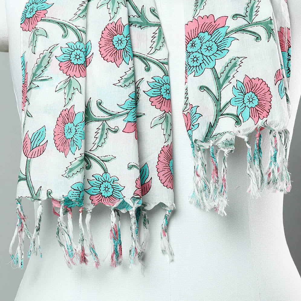 Buy Sanganeri Block Printed Cotton Stole with Tassels 165 Online at iTokri.com