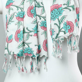Buy Sanganeri Block Printed Cotton Stole with Tassels 165 Online at iTokri.com