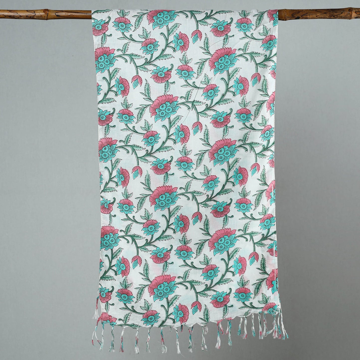 Buy Sanganeri Block Printed Cotton Stole with Tassels 165 Online at iTokri.com