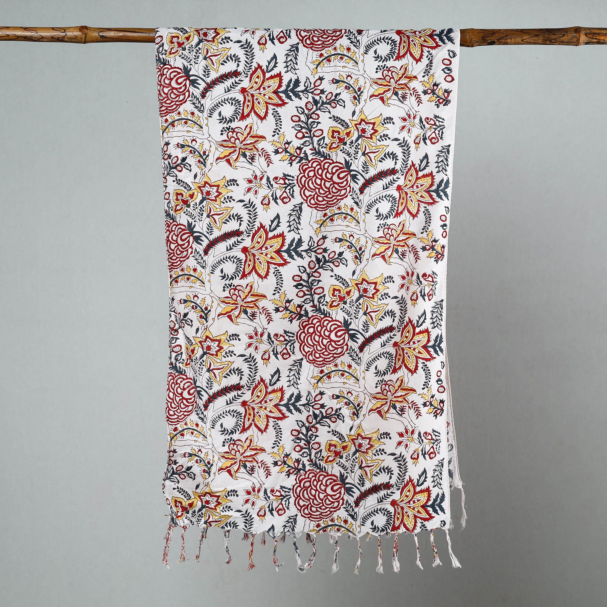 Buy Sanganeri Block Printed Cotton Stole with Tassels 17 Online at iTokri.com