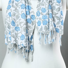  Sanganeri Block Printed Cotton Stole with Tassels 172 