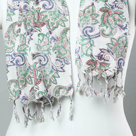  Sanganeri Block Printed Cotton Stole with Tassels 34 