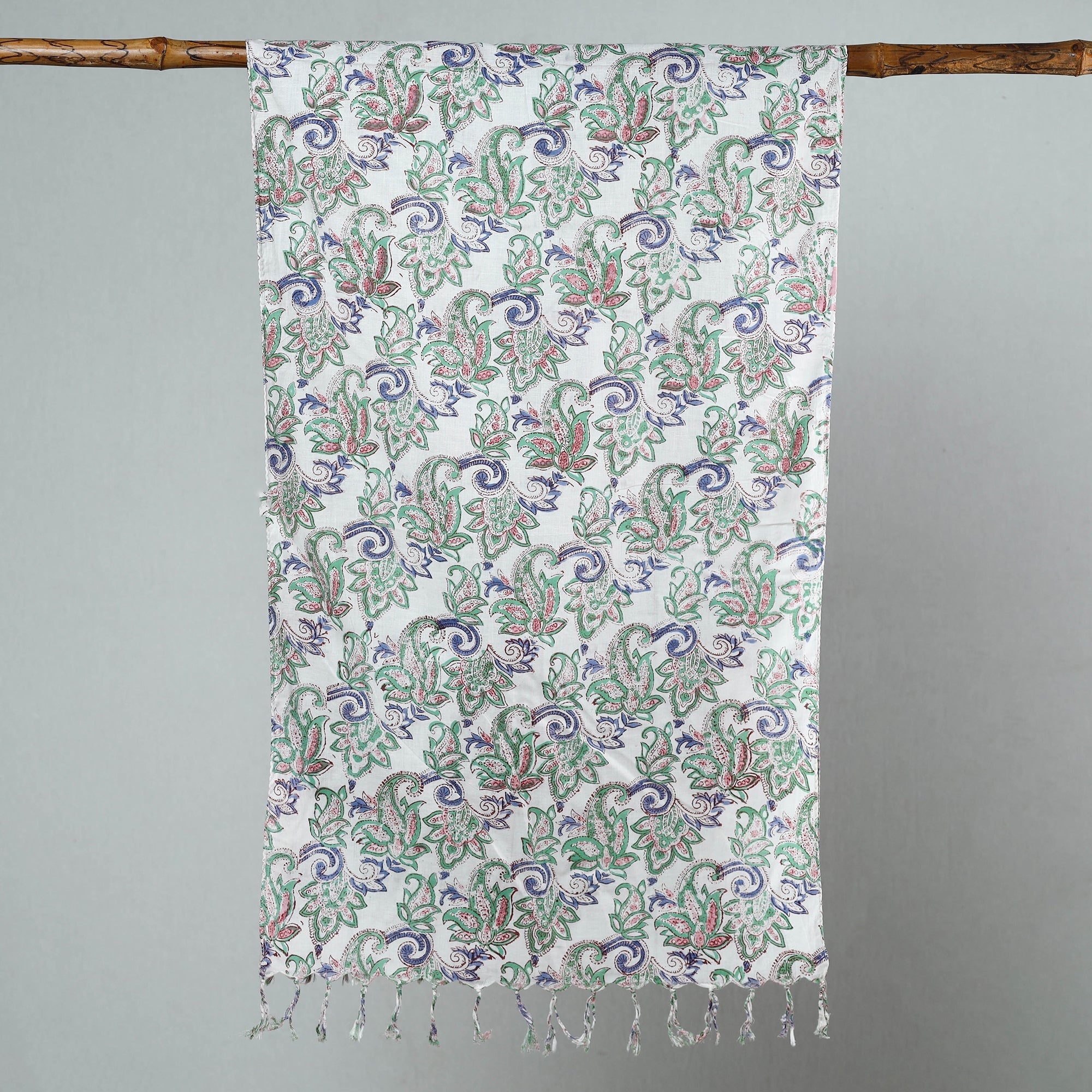  Sanganeri Block Printed Cotton Stole with Tassels 34 