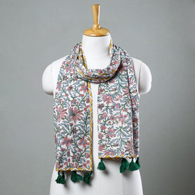  Sanganeri Block Printed Cotton Stole with Tassels Online at iTokri.com