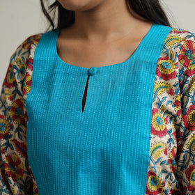 Buy Sanganeri Block Printed Cotton Kurta with Kantha Patchwork 01 Online l iTokri.com