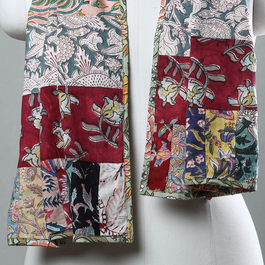  Sanganeri Block Printed Patchwork Cotton Stole 04 Online at iTokri.com
