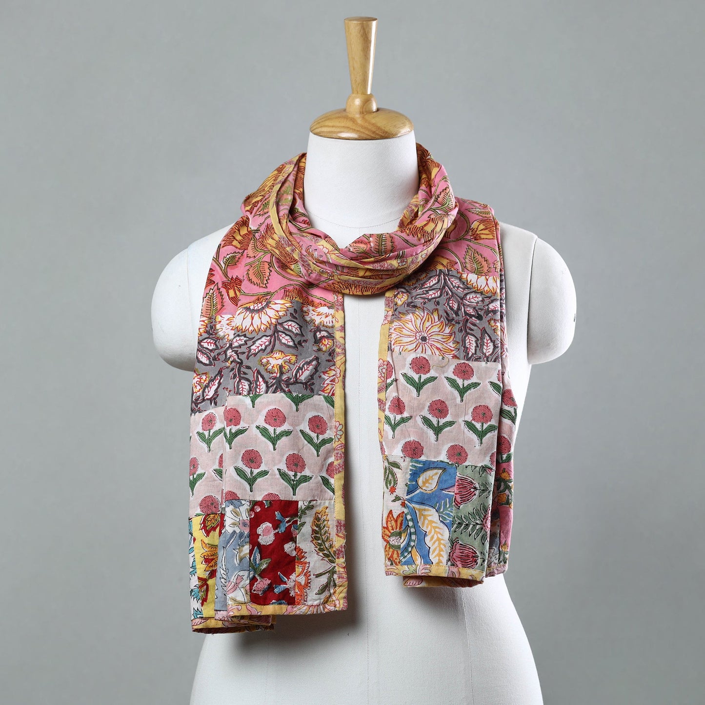 Buy Sanganeri Block Printed Patchwork Cotton Stole 27 Online at iTokri.com