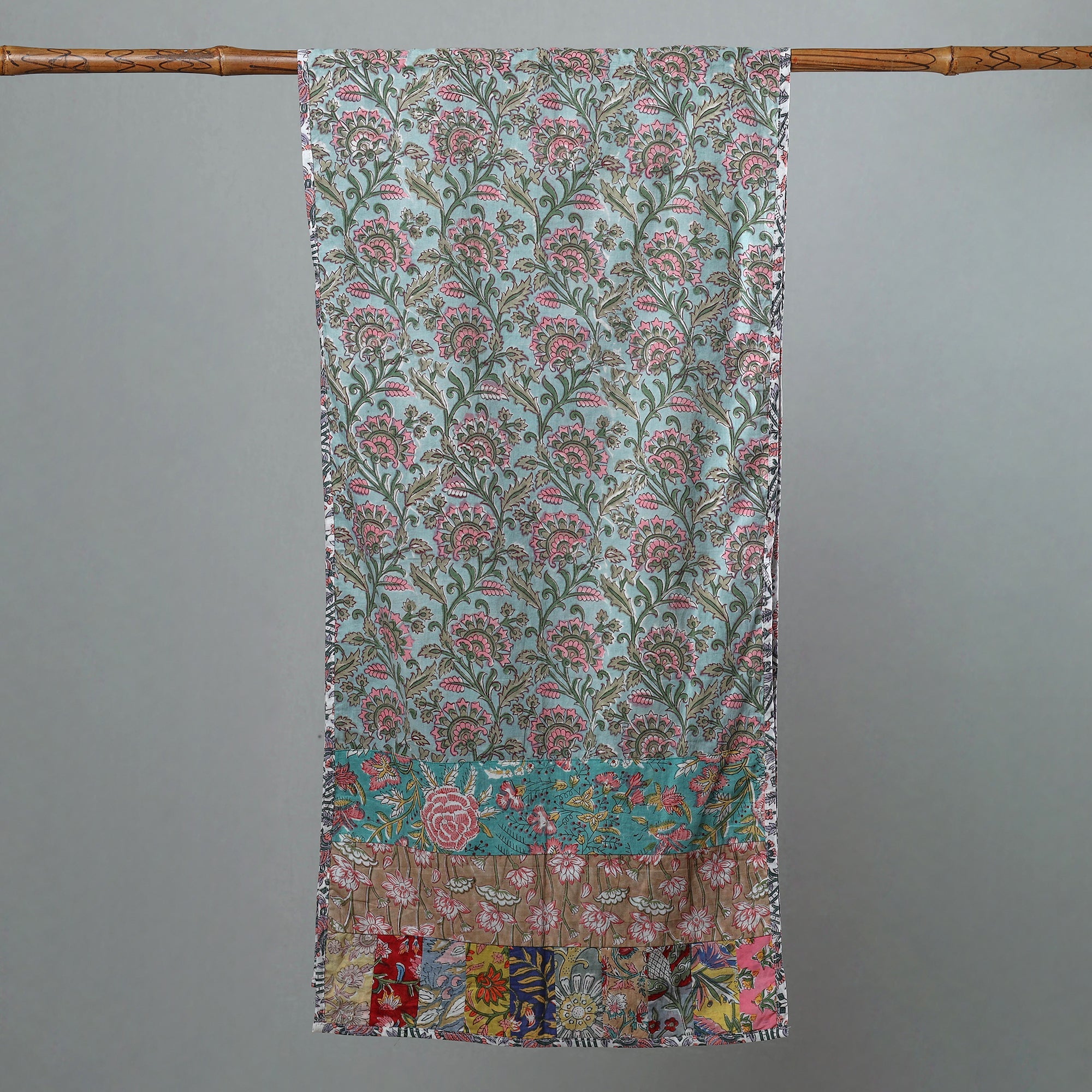 Buy Sanganeri Block Printed Patchwork Cotton Stole 42 Online at iTokri.com