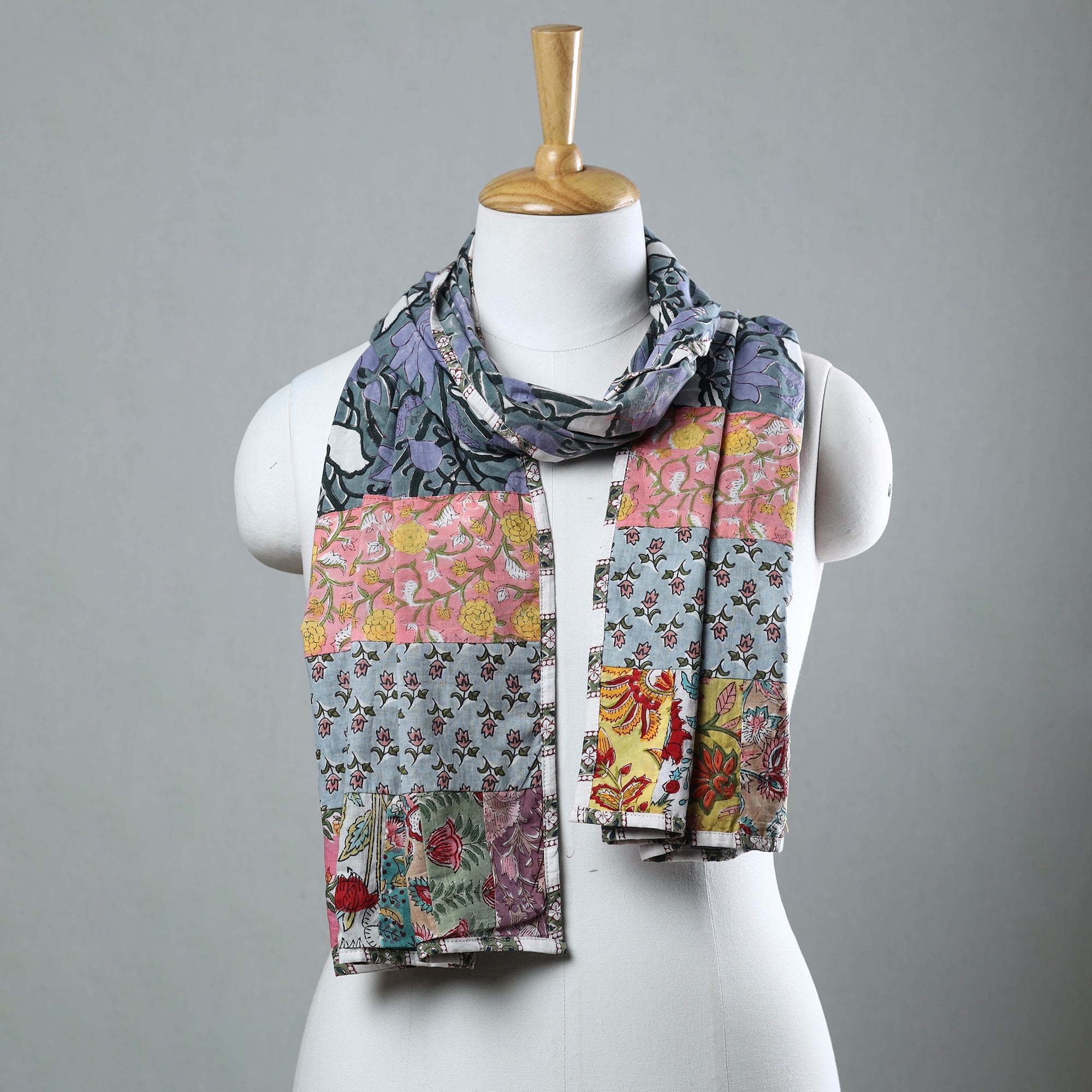  Sanganeri Block Printed Patchwork Cotton Stole 50 