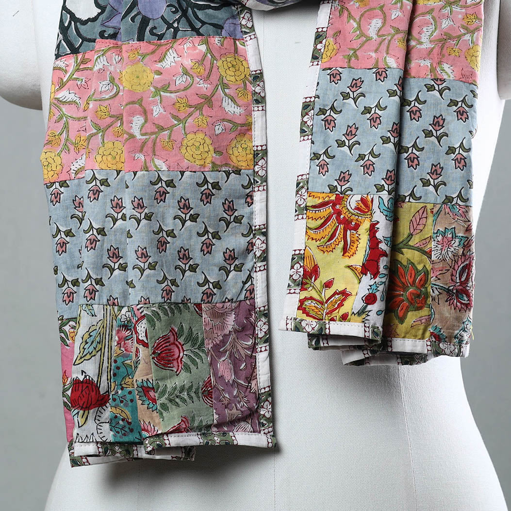  Sanganeri Block Printed Patchwork Cotton Stole 50 