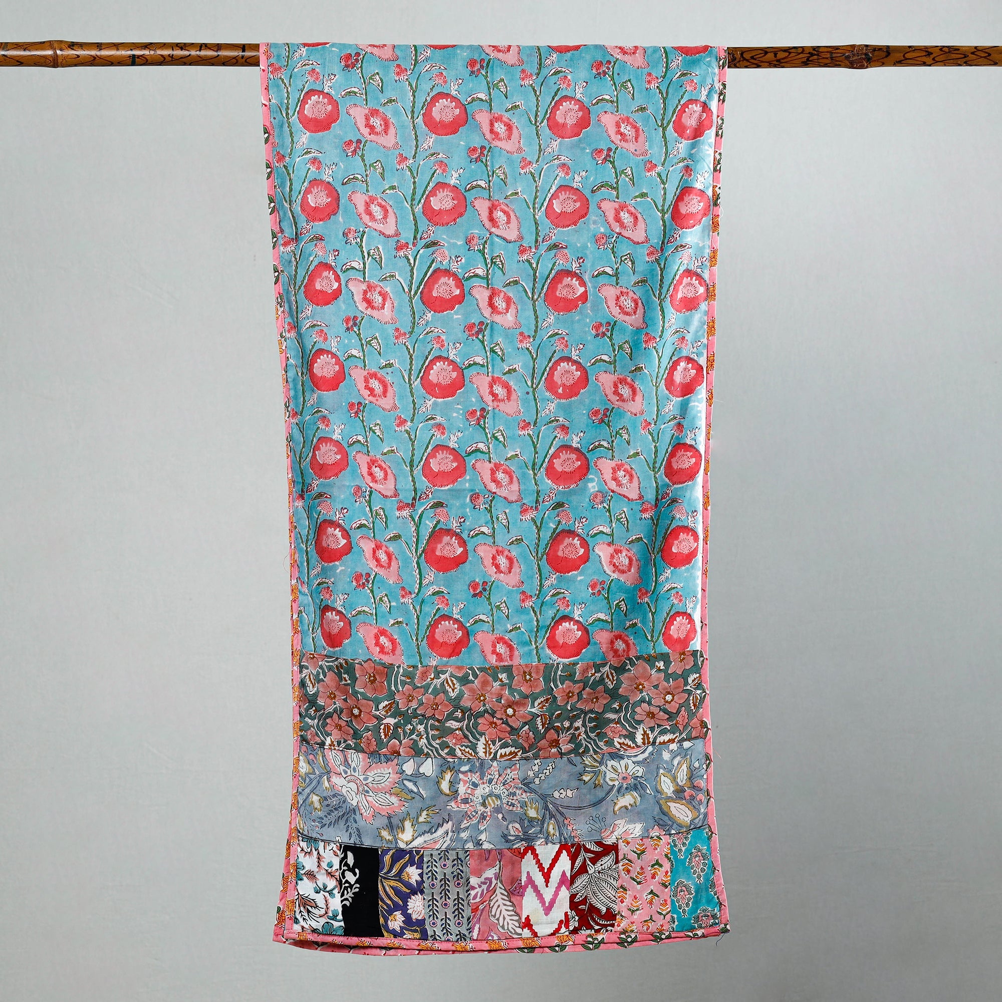  Sanganeri Block Printed Patchwork Cotton Stole 