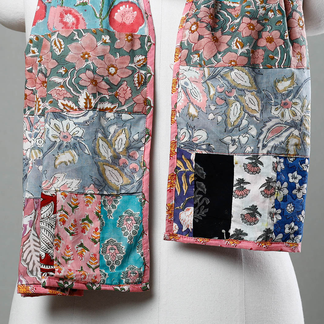  Sanganeri Block Printed Patchwork Cotton Stole 
