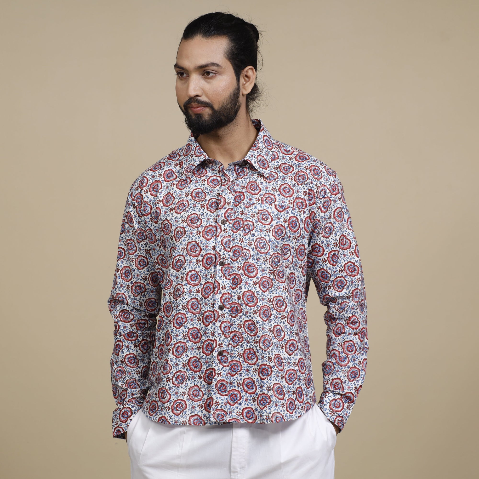 Sanganeri Block Printing Cotton Full Sleeve Men Shirt