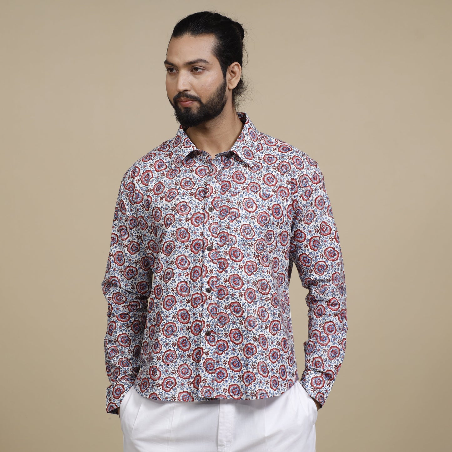 Sanganeri Block Printing Cotton Full Sleeve Men Shirt