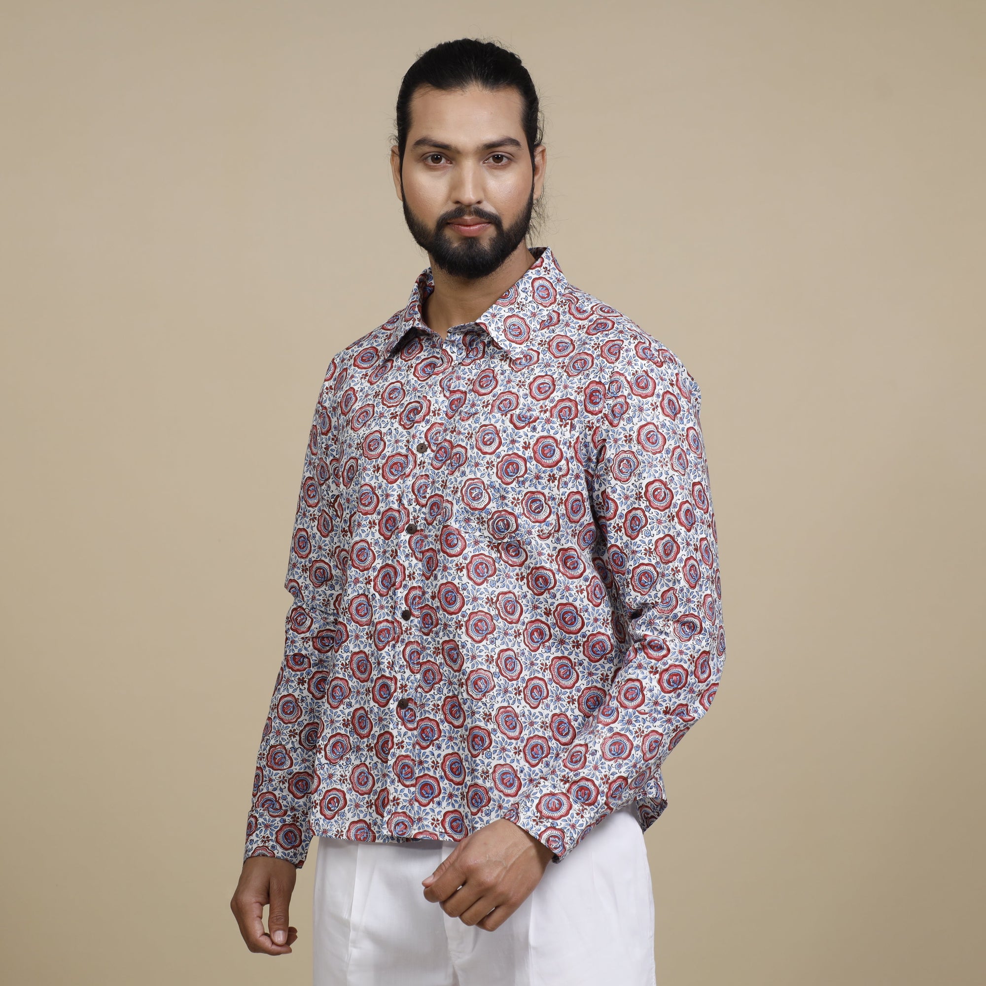 Sanganeri Block Printing Cotton Full Sleeve Men Shirt