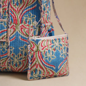 Buy Blue Sanganeri Print Quilted Cotton Tote Bag