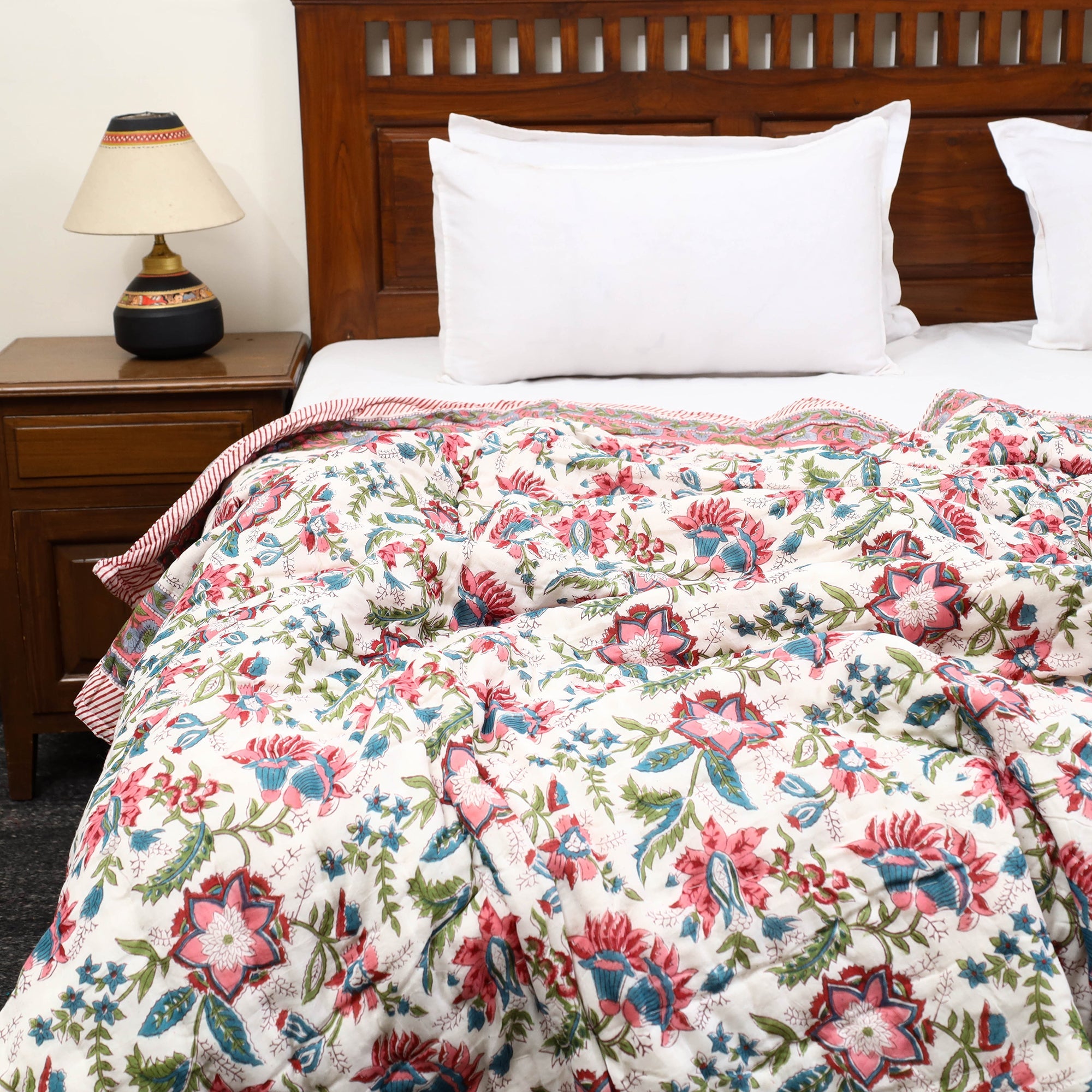  Sanganeri Reversible Double Soft Cotton Quilt/Blanket