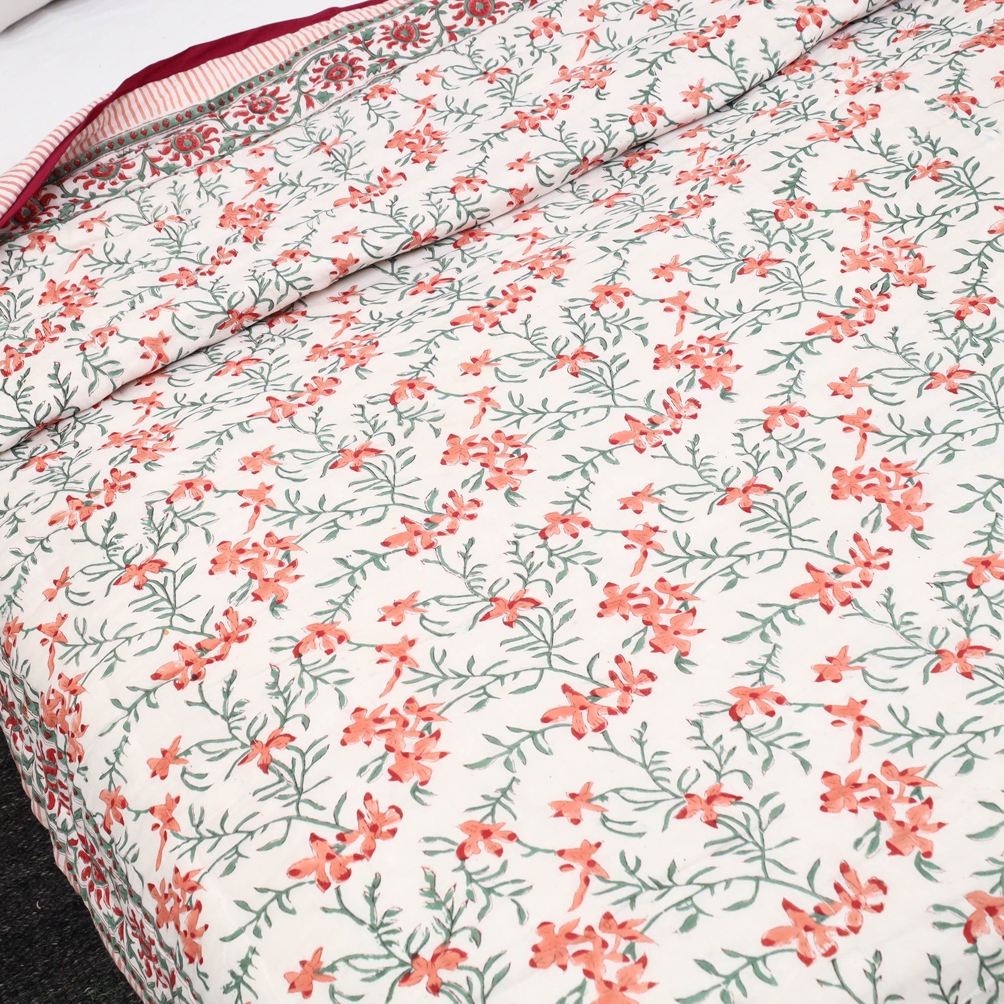  Sanganeri Reversible Double Soft Cotton Quilt/Blanket