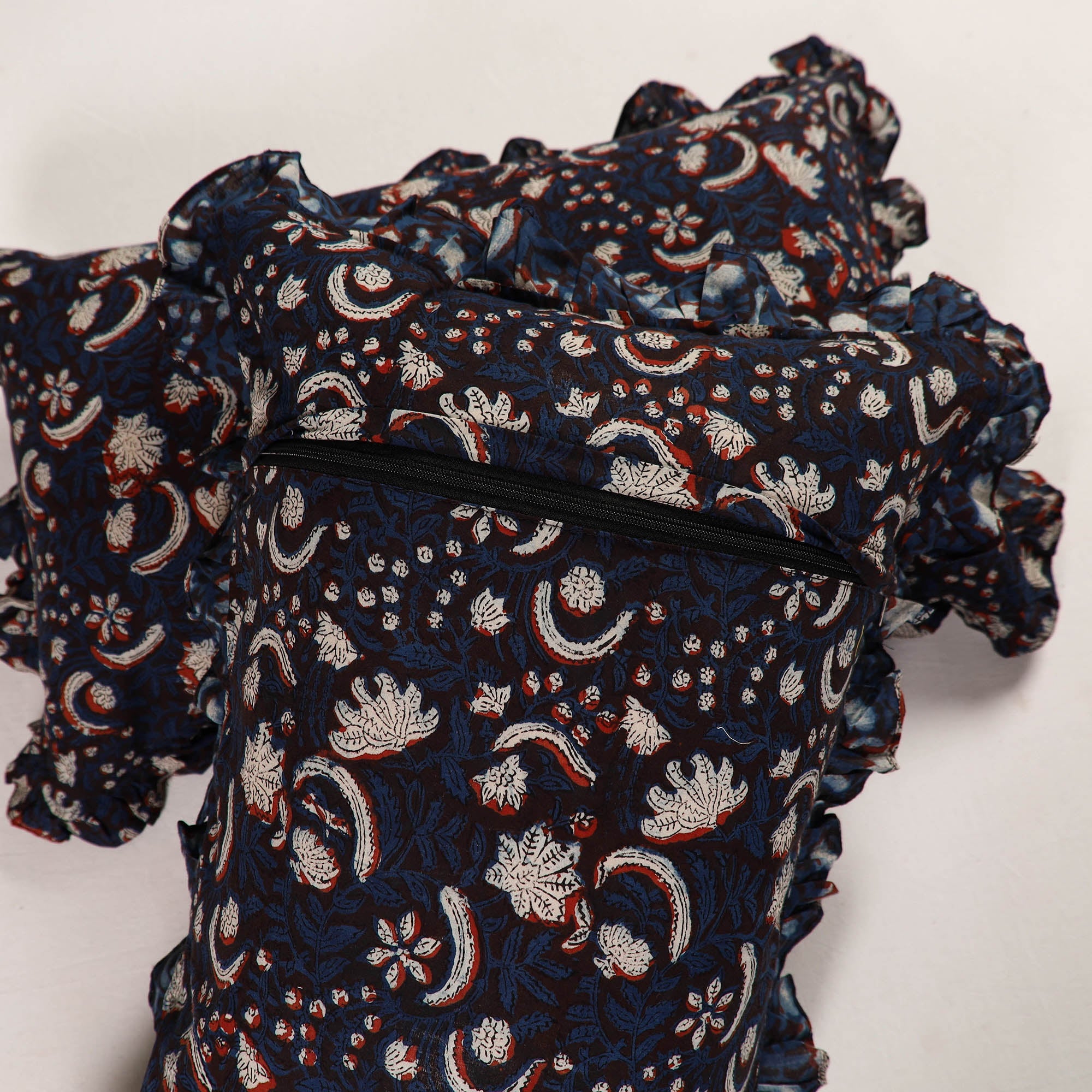 Multicolor - set of 2 bagru cotton frill pillow covers 08