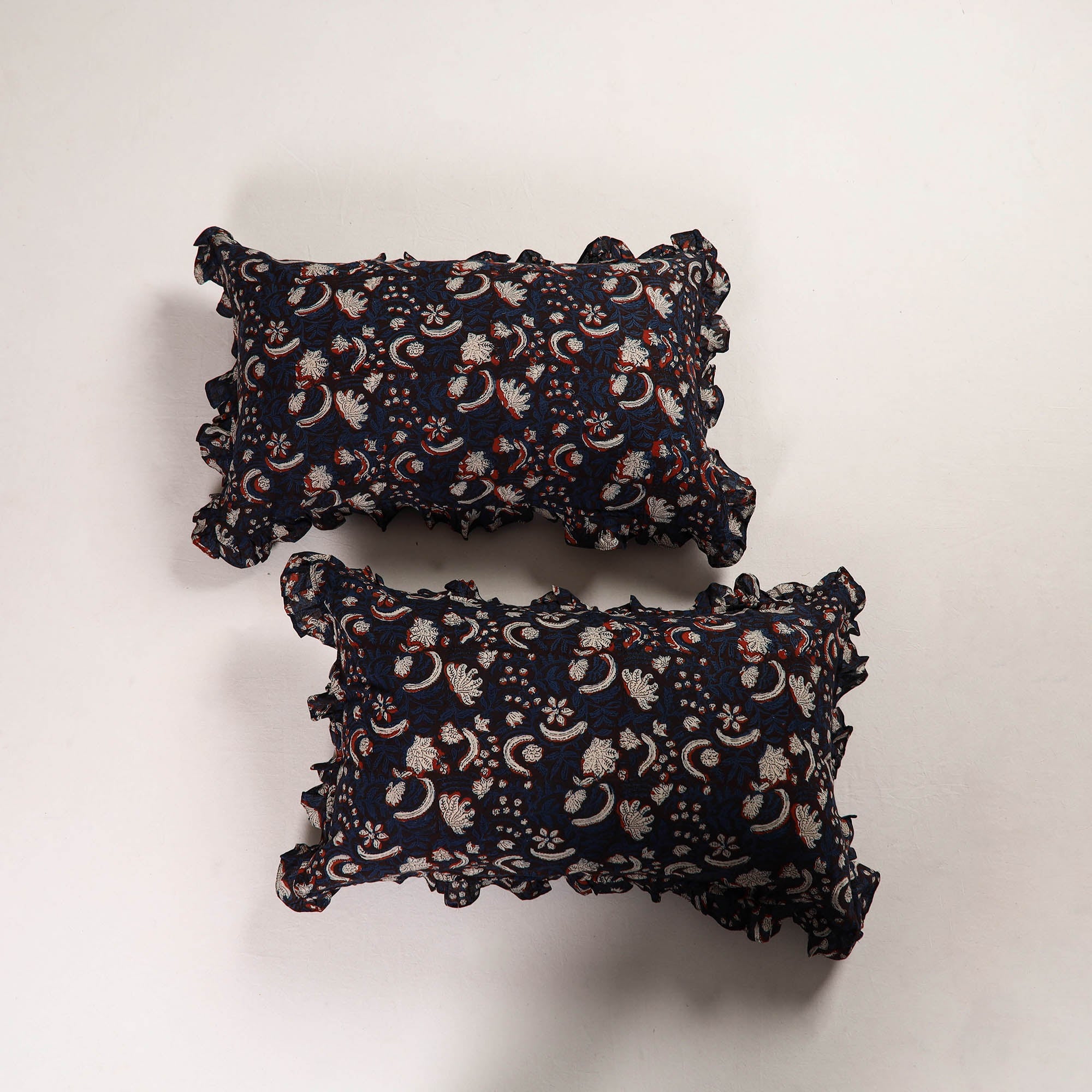Multicolor - set of 2 bagru cotton frill pillow covers 08