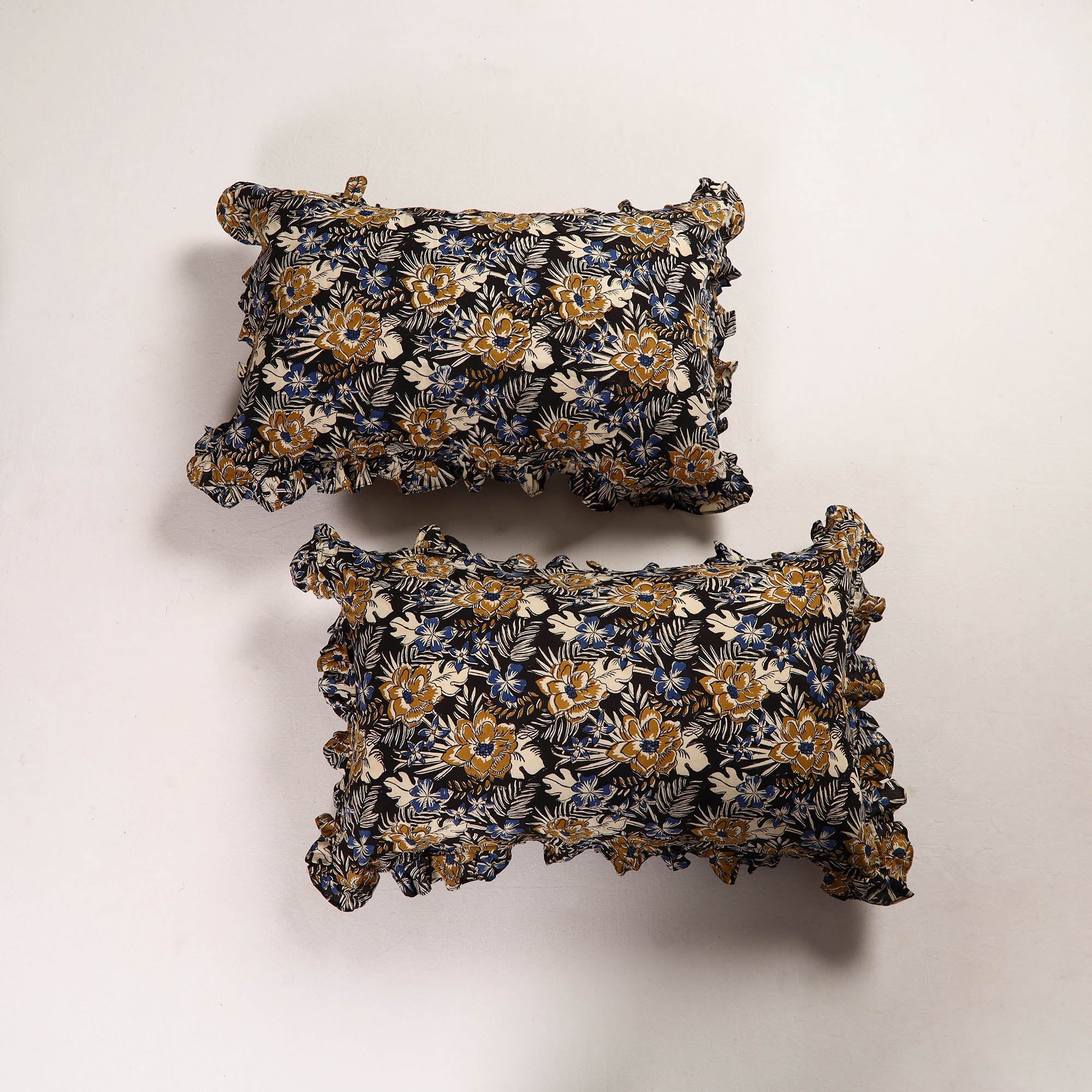 Multicolor - set of 2 bagru cotton frill pillow covers 13