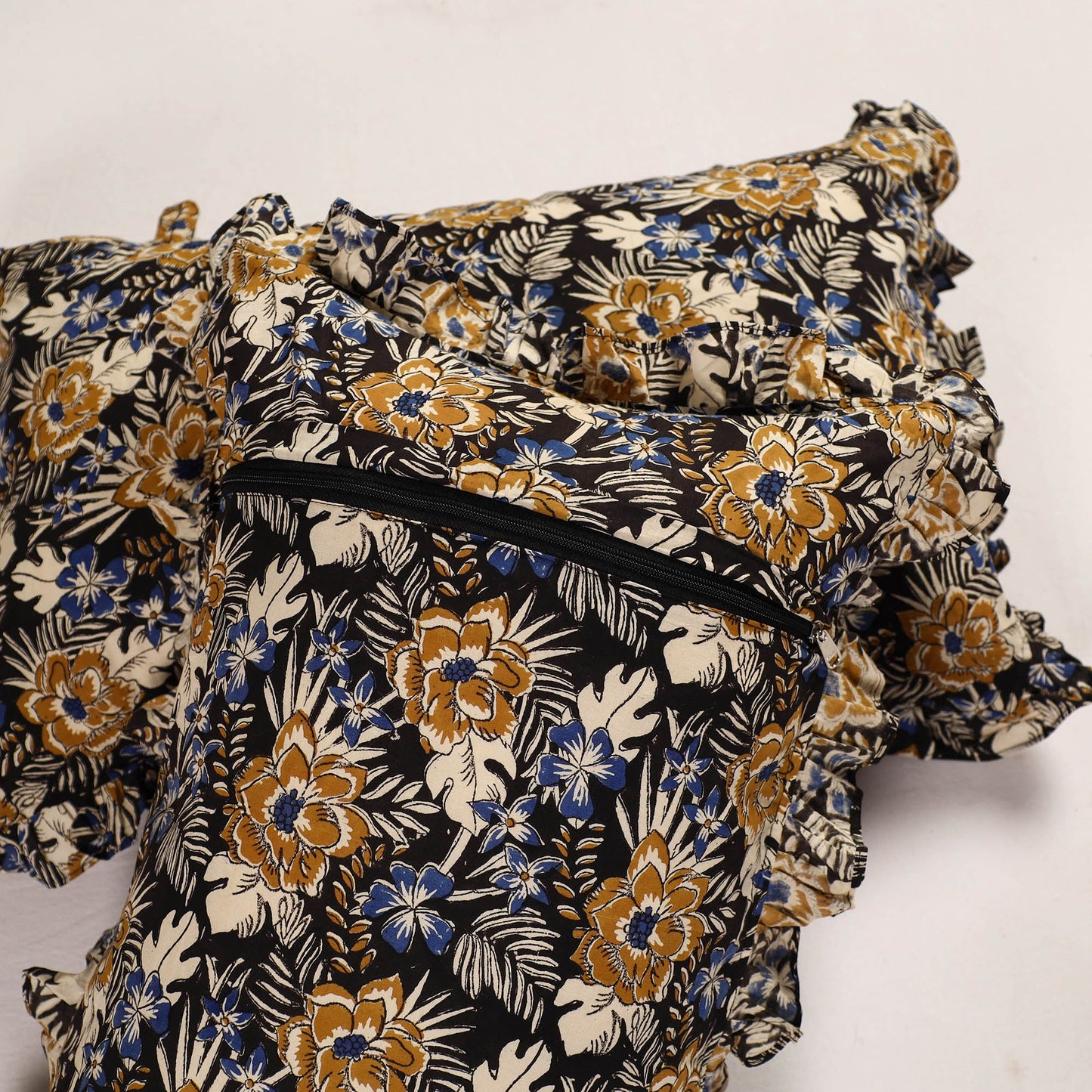 Multicolor - set of 2 bagru cotton frill pillow covers 13