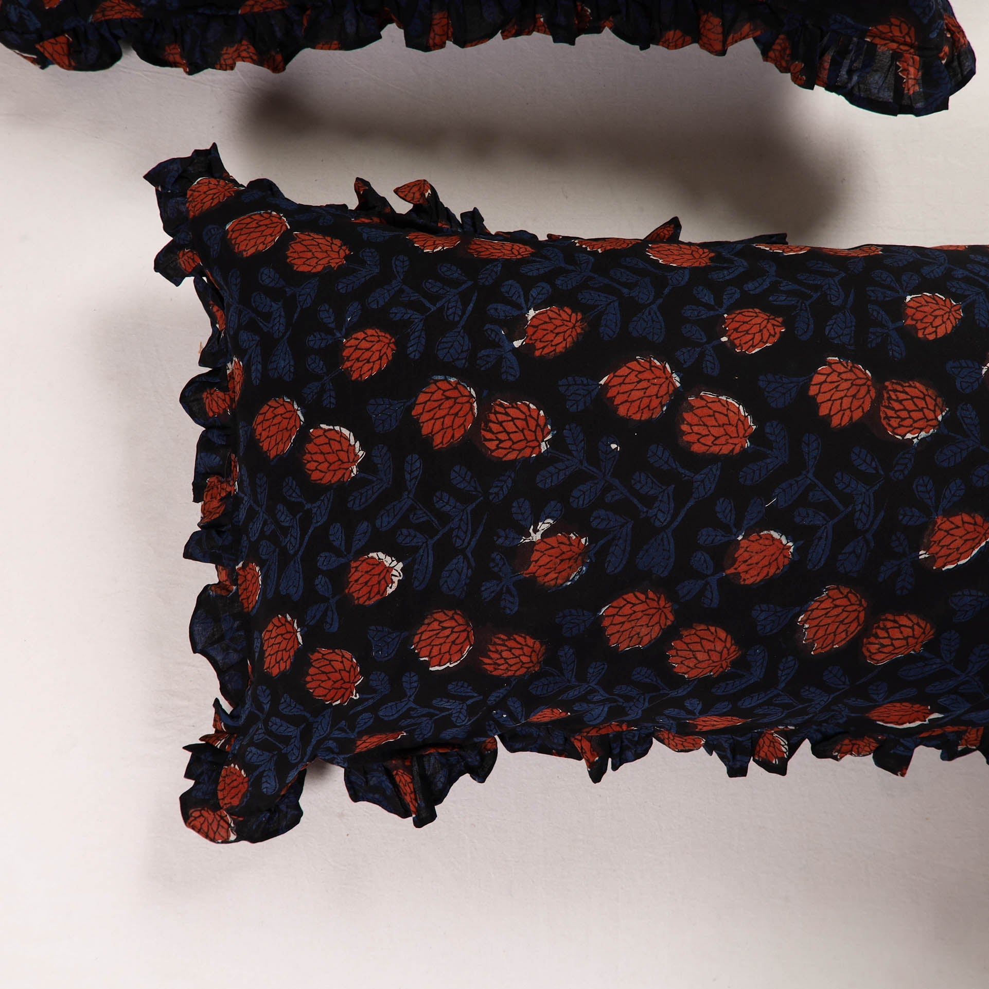 Multicolor - set of 2 bagru cotton frill pillow covers 17