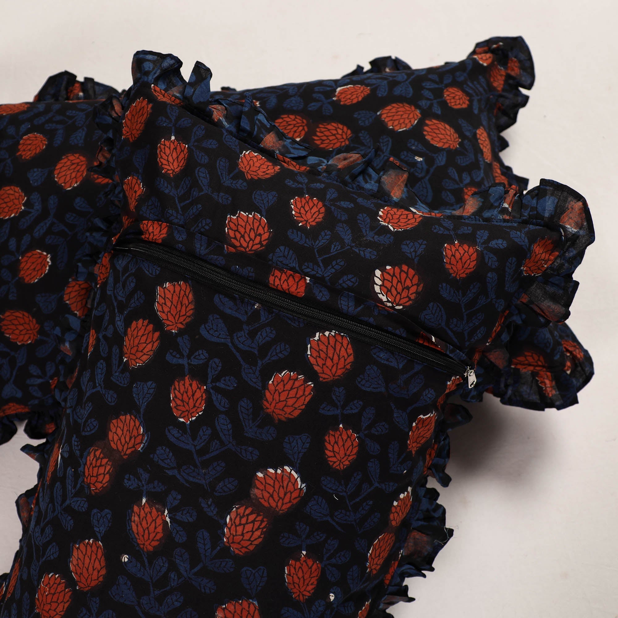 Multicolor - set of 2 bagru cotton frill pillow covers 17