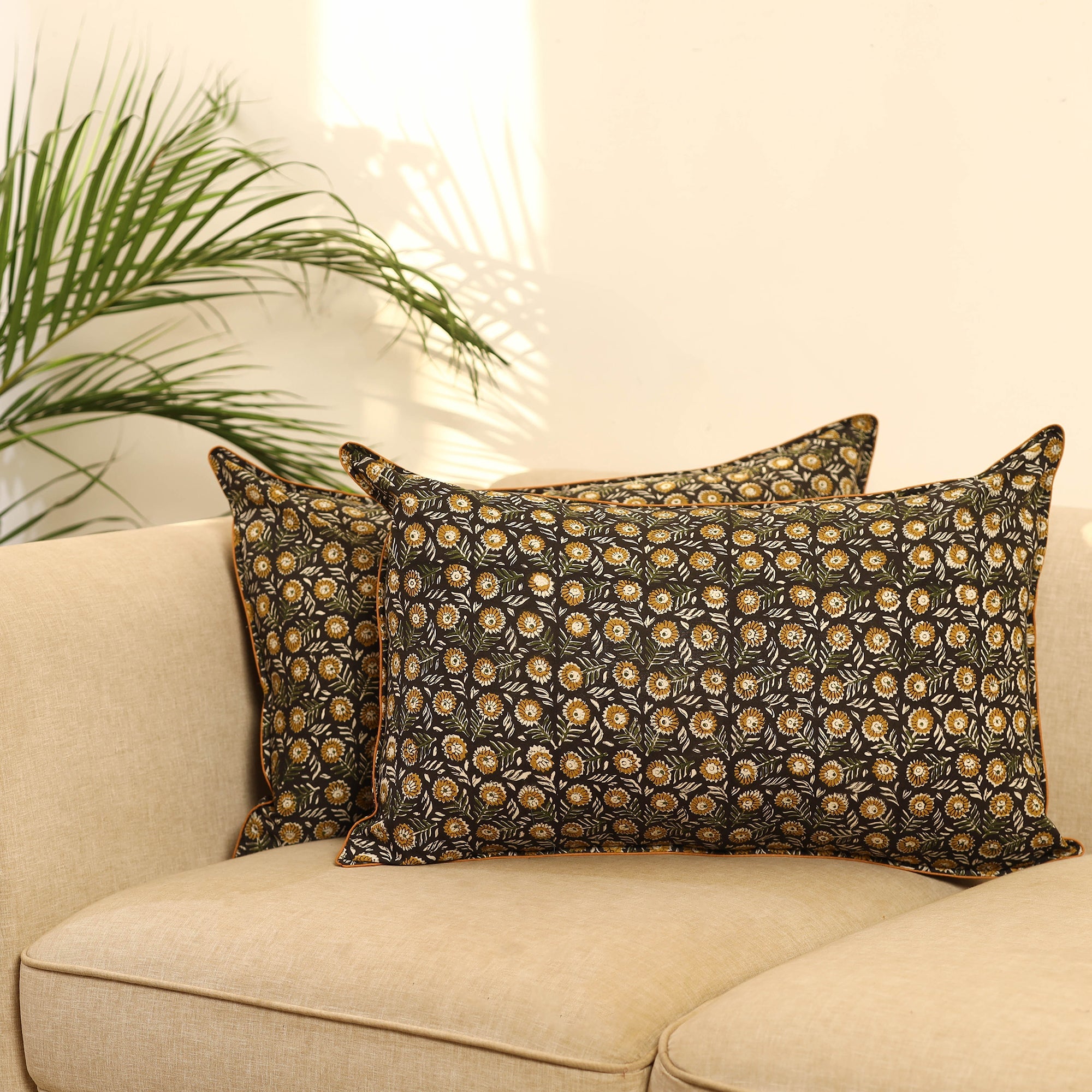 Buy Set of 2 Multicolor Bagru Block Print Cotton Pillow Covers