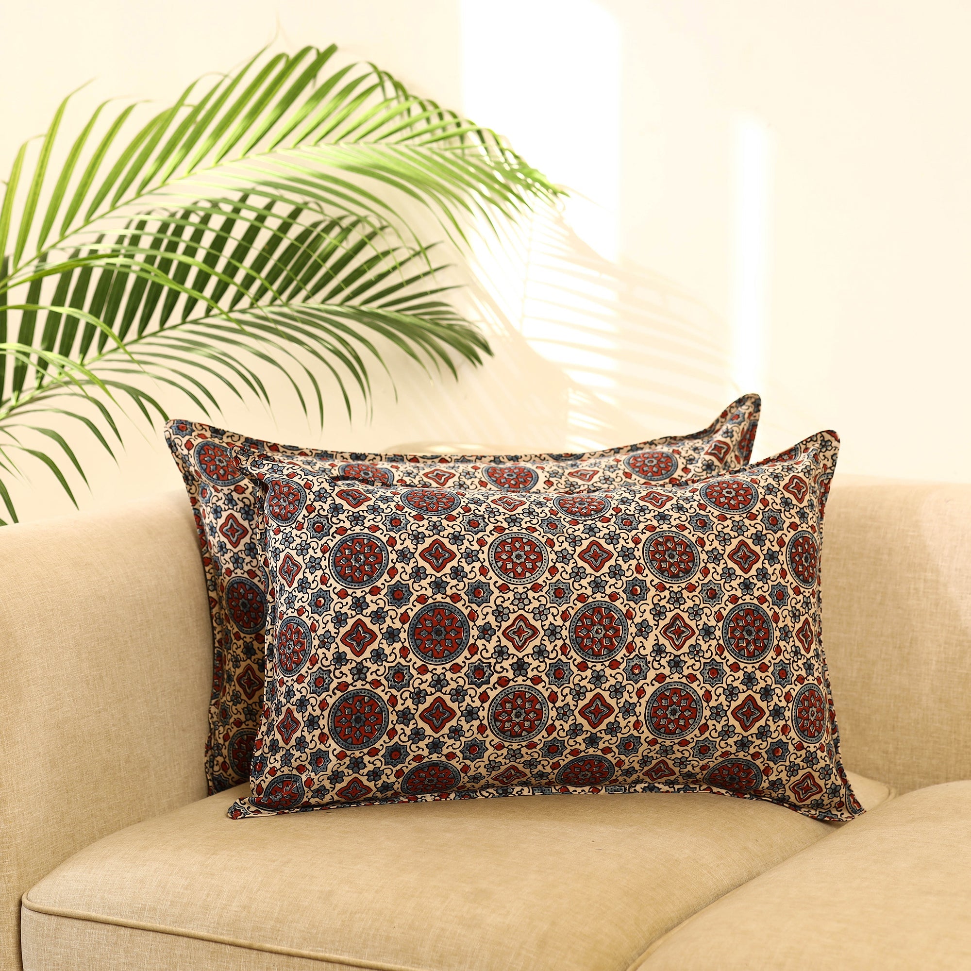 Buy Set of 2 Multicolor Ajrakh Block Print Cotton Pillow Covers