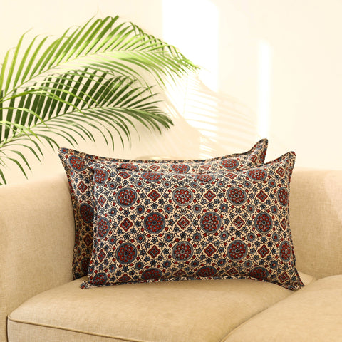 Buy Set of 2 Multicolor Ajrakh Block Print Cotton Pillow Covers