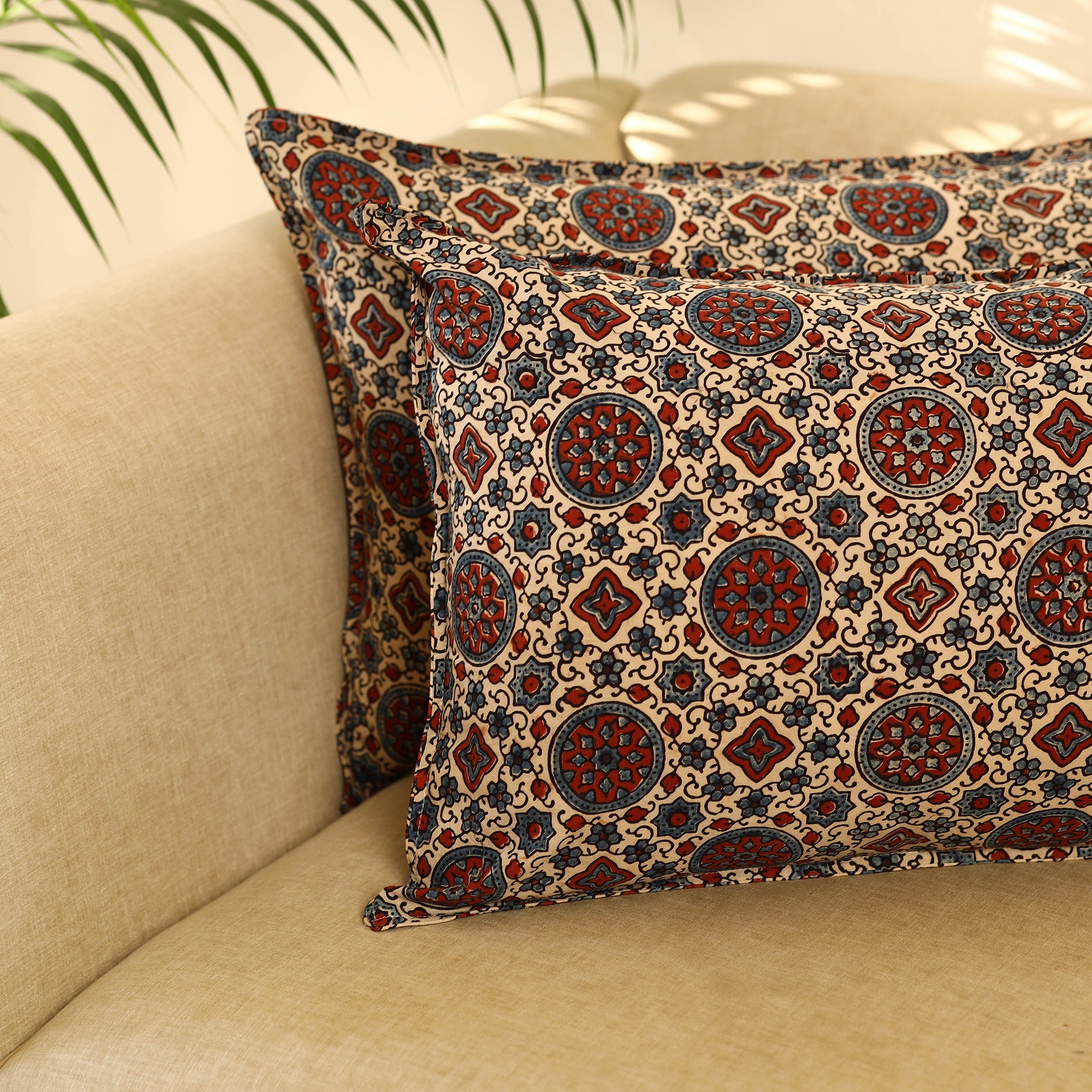 Buy Set of 2 Multicolor Ajrakh Block Print Cotton Pillow Covers