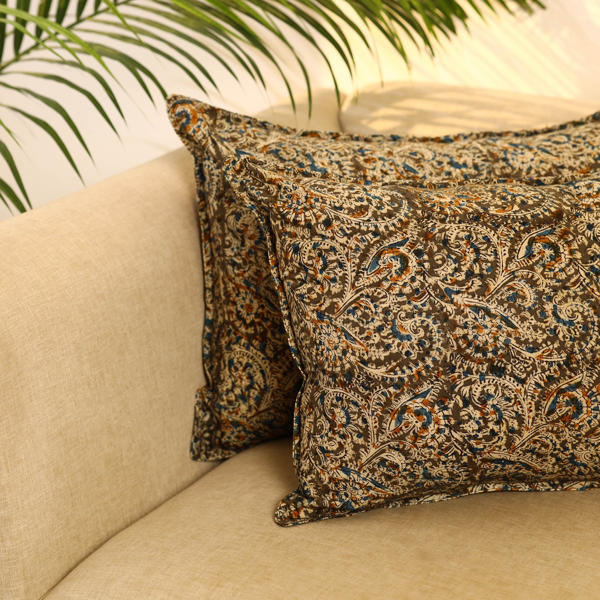 Buy Set of 2 Multicolor Kalamkari Block Print Cotton Pillow Covers