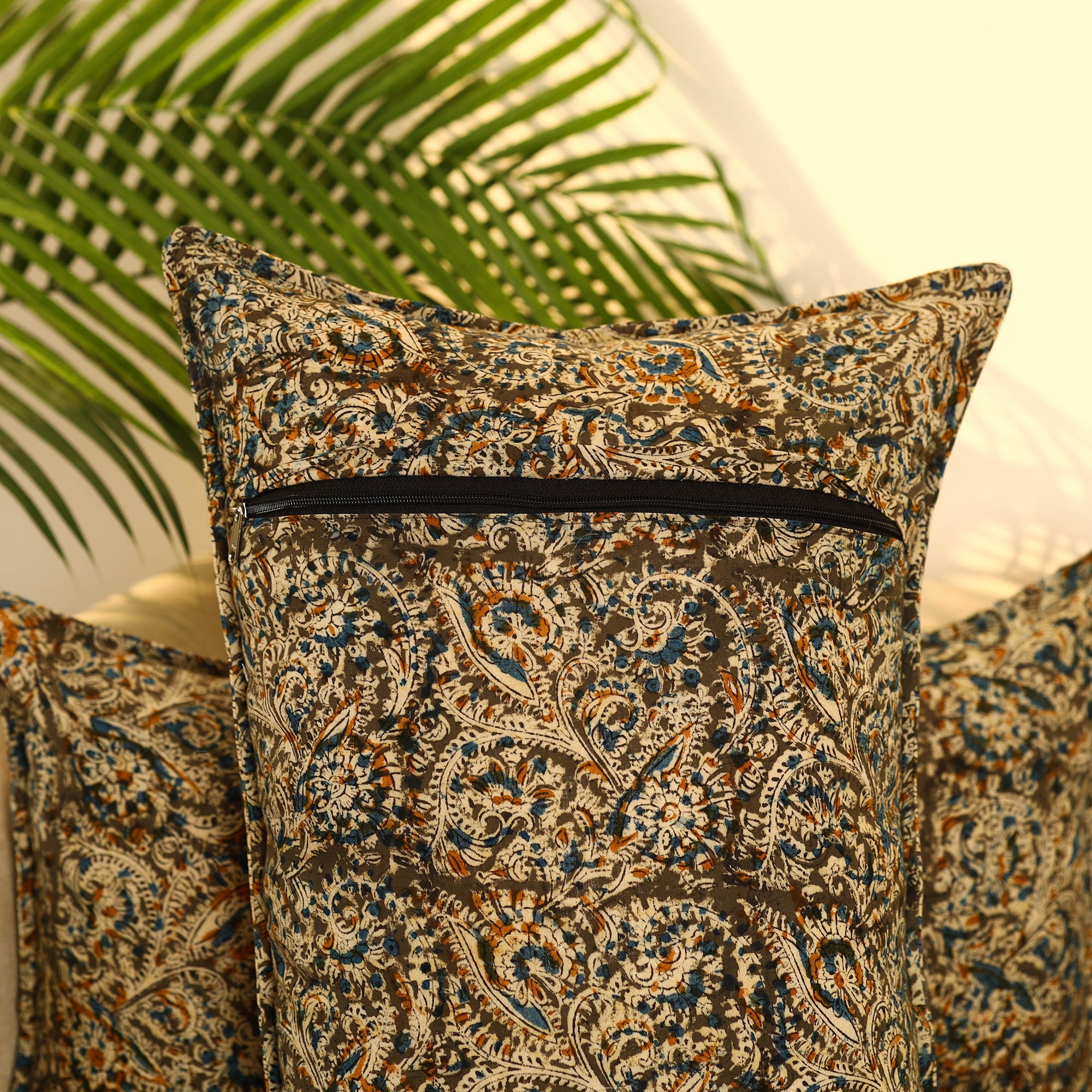 Buy Set of 2 Multicolor Kalamkari Block Print Cotton Pillow Covers