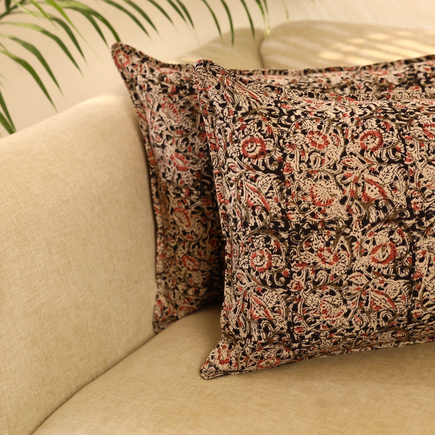 Buy Set of 2 Multicolor Kalamkari Block Print Cotton Pillow Covers