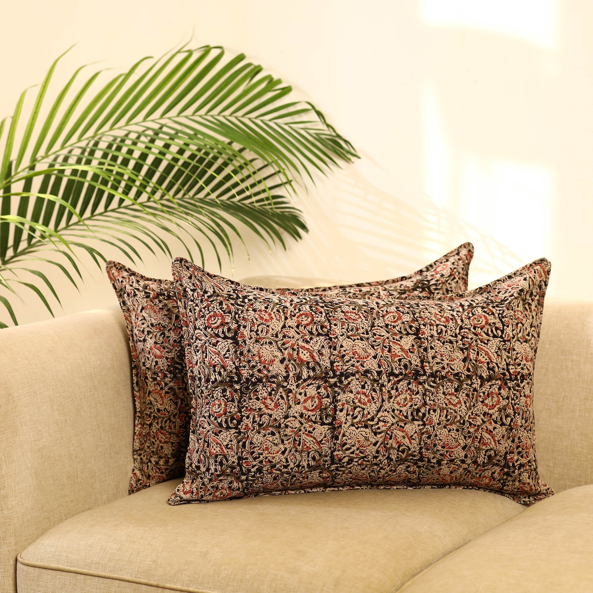 Buy Set of 2 Multicolor Kalamkari Block Print Cotton Pillow Covers