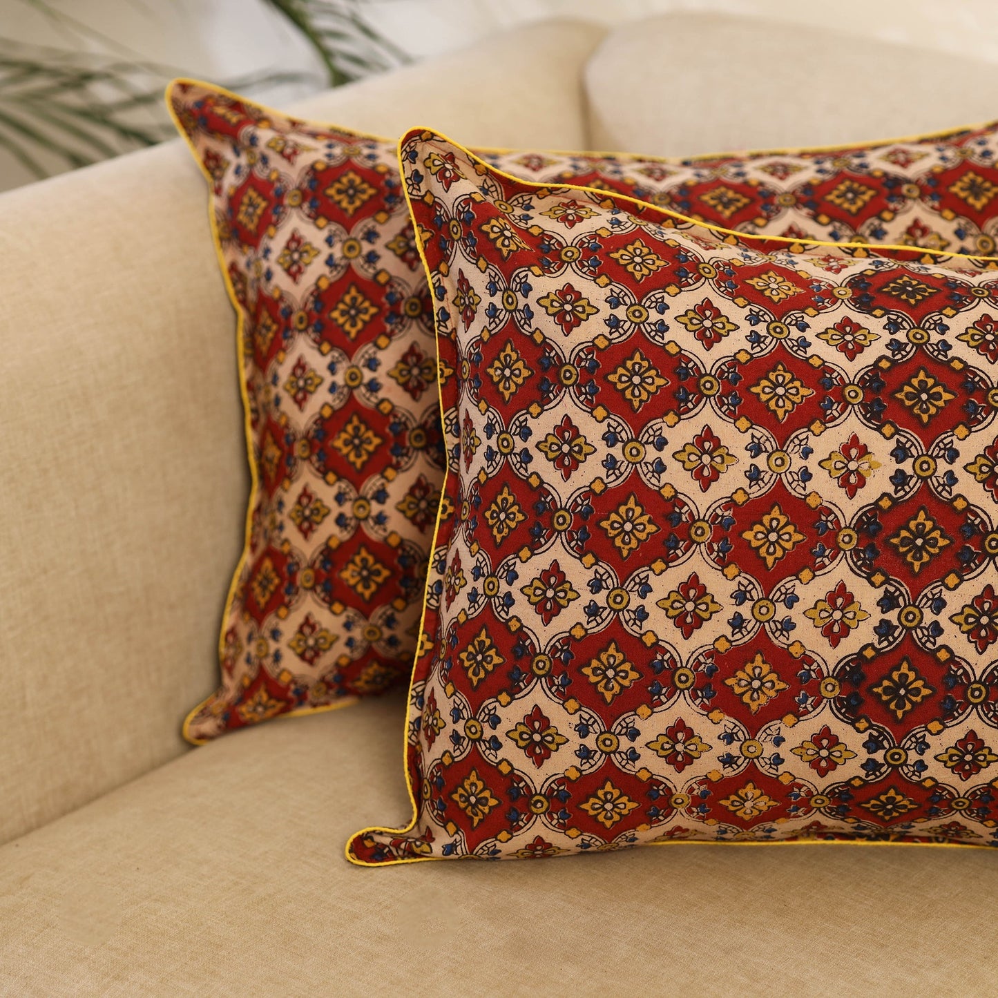 Buy Set of 2 Multicolor Kalamkari Print Cotton Pillow Covers