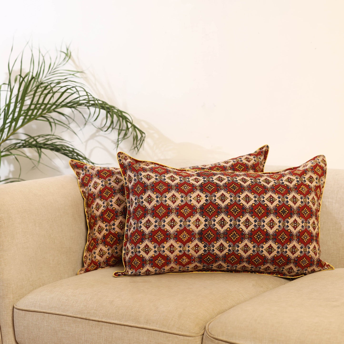 Buy Set of 2 Multicolor Kalamkari Print Cotton Pillow Covers