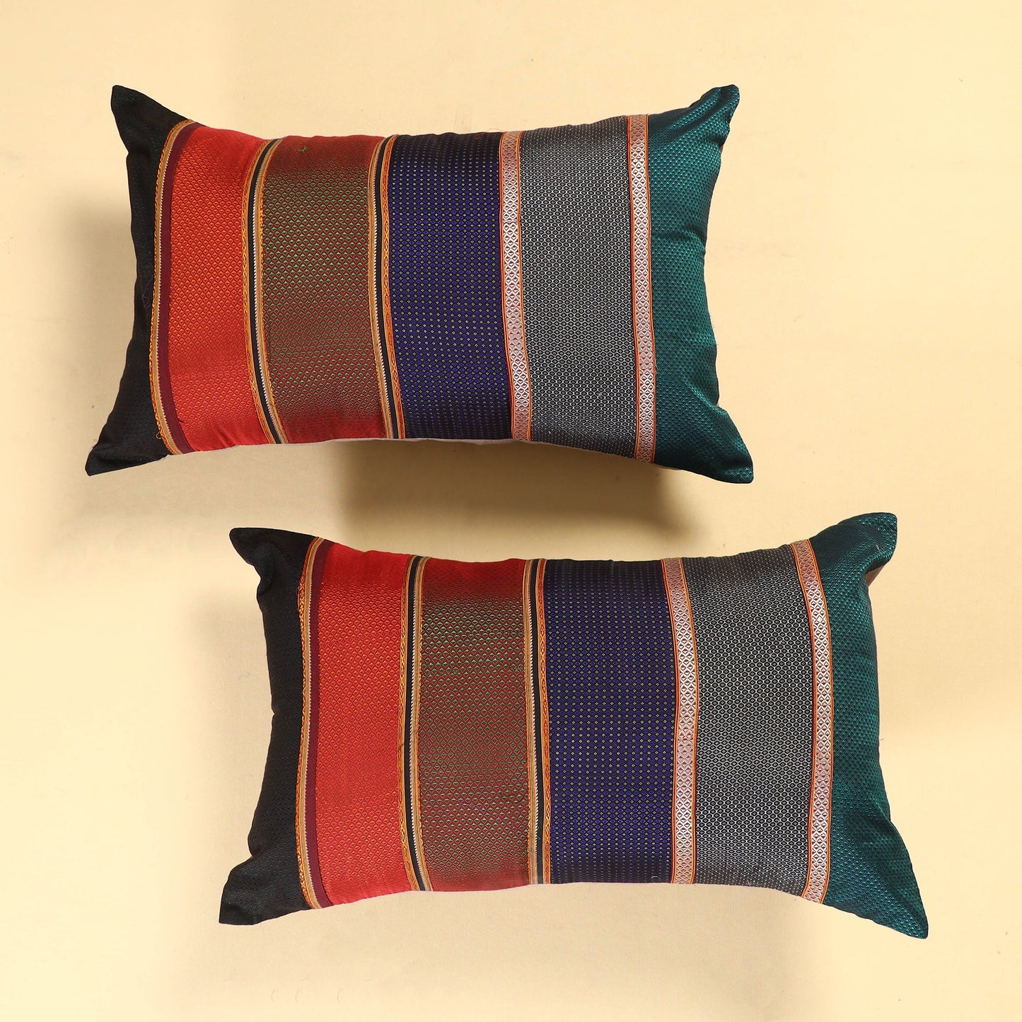  Set of 2 - Khun Patchwork Cotton Pillow Covers (25 x 15 in) 07 