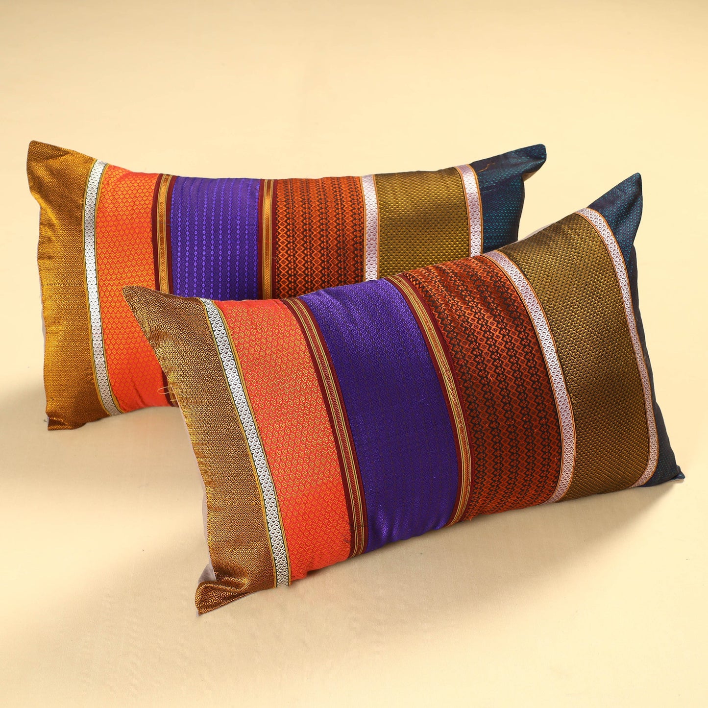  Set of 2 - Khun Patchwork Cotton Pillow Covers (25 x 15 in) 08 