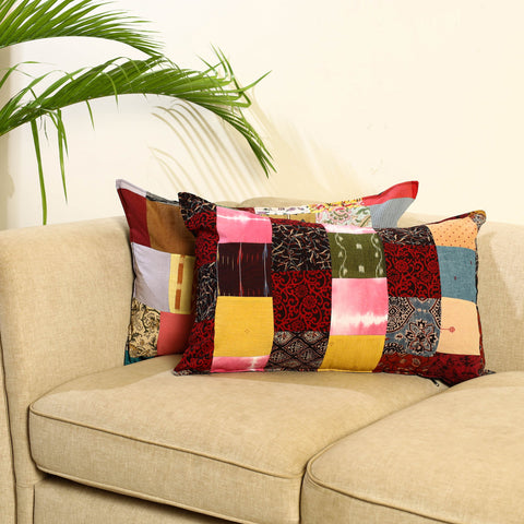 Multicolor Set of 2 Patchwork Cotton Pillow Covers