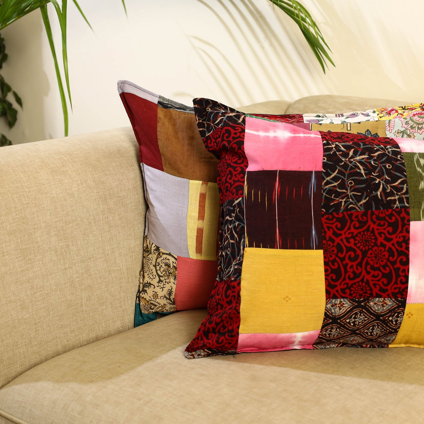 Multicolor Set of 2 Patchwork Cotton Pillow Covers