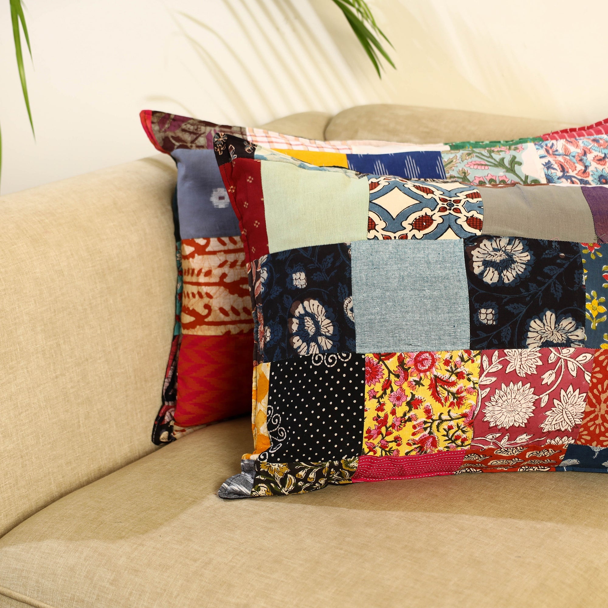 Multicolor Set of 2 Patchwork Cotton Pillow Covers