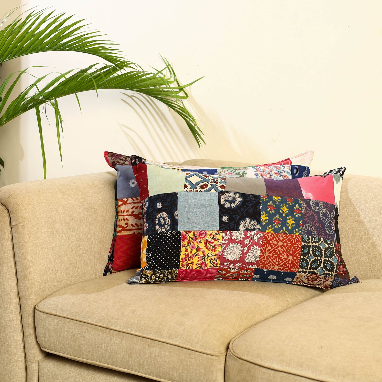 Multicolor Set of 2 Patchwork Cotton Pillow Covers