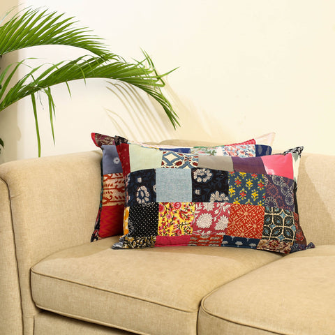 Multicolor Set of 2 Patchwork Cotton Pillow Covers